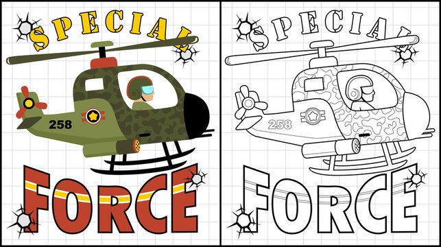 Vector illustration of coloring book or page with air force cartoon