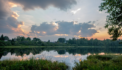 Sunset over Lac des Habitants in Lamarche, Quebec