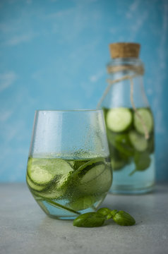 Infused water with cucumber, lime and basil