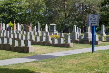 Naklejka premium Fairview Lawn Cemetery Halifax, Titanic Victims Graves arranged neatly, no people, 