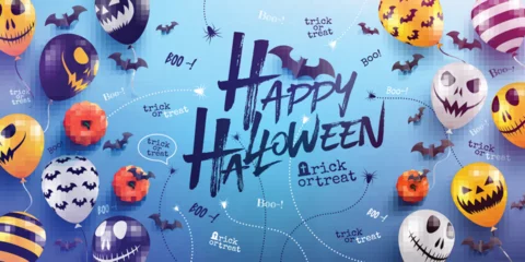 Tragetasche Happy Halloween Background with Halloween Ghost Balloons.Scary air balloons.Website spooky,Background or banner Halloween template.Vector illustration EPS10 © Fotomay