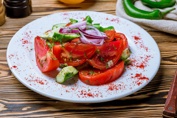 Vegetable salad with tomatoes and cucumbers