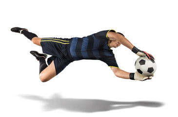 goakeeper cathing the ball in the air isolated