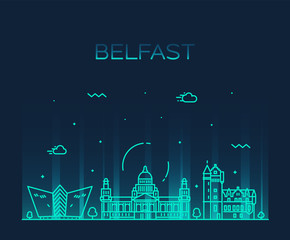 Belfast skyline Northern Ireland vector line city - obrazy, fototapety, plakaty