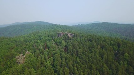 Aerial view of Krasnoyarsk national park at sunny day drone footage