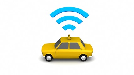 Yellow taxi wifi on white background. 3d rendering