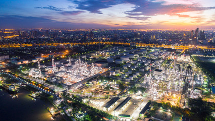 Oil refinery factory for energy or gas industry background.