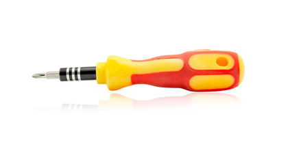 Craftsman tool / yellow and red screwdriver isolated on a white background, with clipping path