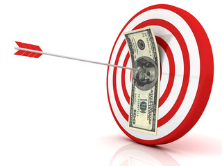 Dollar banknote in center of archery target
