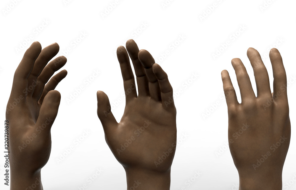 Poster 3d render - isolated hands with shadows on a white background
