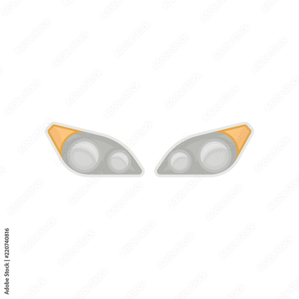 Aufkleber back or front headlights of car. part of automobile. lighting system of motor vehicle. flat vecror f