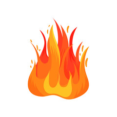 Flat vector icon of hot blazing flame isolated on white background. Bright red-orange fire. Burning campfire