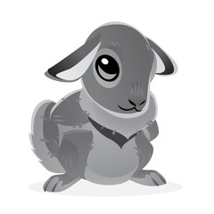 Cute bunny isolated on white background. Vector illustration of cartoon gray hare. Mid Autumn Festival collection.