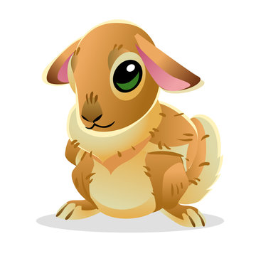 Cute bunny isolated on white background. Vector illustration of cartoon brown hare. Mid Autumn Festival collection.