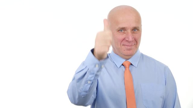Businessman Smile Confident Pointing With Finger and Thumbs Up Good Job Gestures