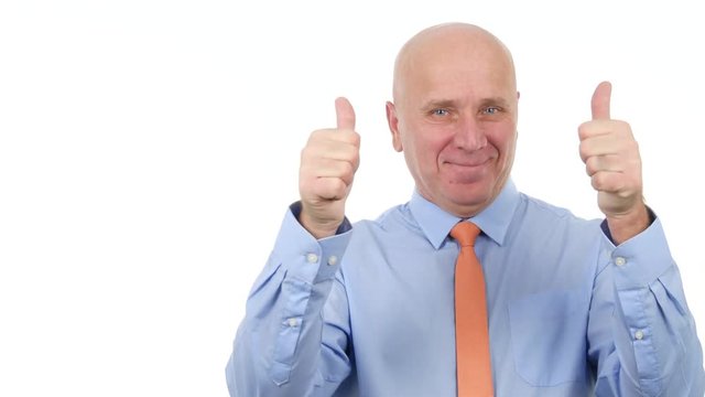 Confident Businessman Make Double Thumbs Up Hand Gestures a Good Job Sign