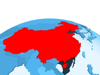 China on blue political globe