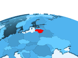 Lithuania on blue political globe