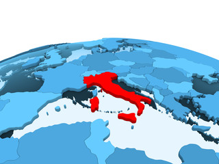 Italy on blue political globe