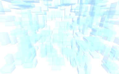 Blue and white abstract digital and technology background. The pattern with repeating rectangles. 3D illustration