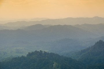 Mountains and forests in the morning.