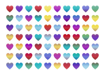 White background with multi-colored gradient hearts