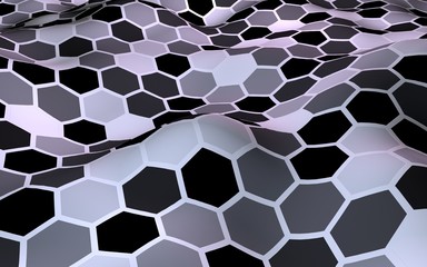 Honeycomb with a gradient color. Perspective view on polygon look like honeycomb. Wavy surface. Isometric geometry. 3D illustration