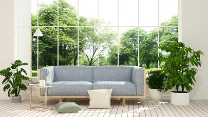 The interior minimal hotel relax space 3d rendering and nature view background