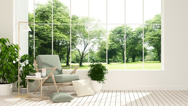 Fototapeta The interior minimal hotel relax space 3d rendering and nature view background