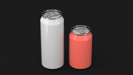 Big white and small red soda cans mockup