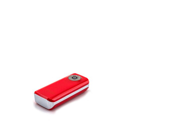 Red power bank on white background