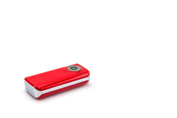 Red power bank on white background