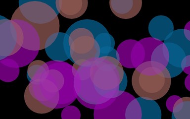Multicolored translucent circles on a dark background. Red tones. 3D illustration