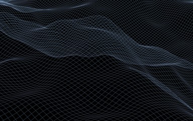 Abstract landscape on a dark background. Cyberspace gray grid. Hi-tech network. 3D illustration