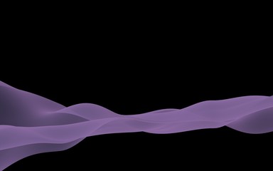 Abstract purple wave. Raster air background. Bright purple ribbon on dark background. Purple scarf. Abstract smoke. 3d illustration