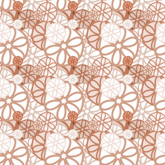 Seamless background pattern with a variety of colored floral motifs.