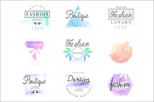 Fashion luxury boutique set for logo design, colorful vector Illustrations