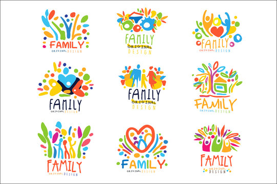 Colorful Family labels original design, set of logo graphic templates