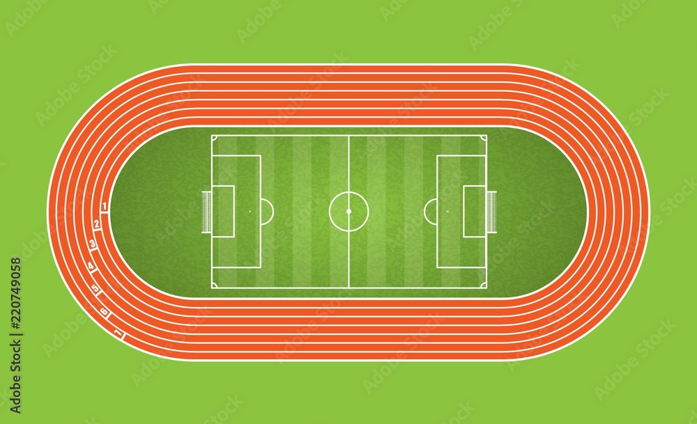 Poster Running track and football arena, top view of sport stadium. Vector illustration.