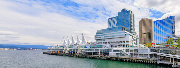 August 03, 2018 - Vancouver, Canada: Canada Place Five Sails In Downtown Vancouver - obrazy, fototapety, plakaty