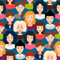 Seamless pattern with female faces. Vector background.