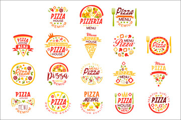 Pizza house, menu premium quality logo templates set of colorful vector Illustrations