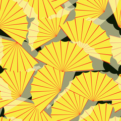 seamless tile with flying fans pattern in yellow red