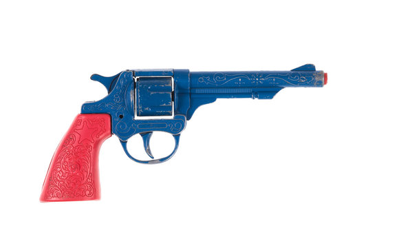blue revolver on white background