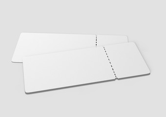 Blank ticket for mock up design or design presentation. 3d render illustration.