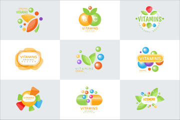 Vitamins logo set of colorful vector Illustrations