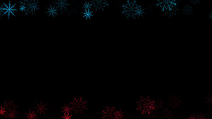 Abstract background with a variety of colorful snowflakes. Big and small.