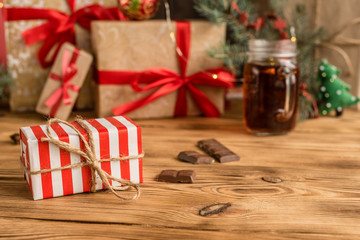 Christmas homemade gingerbread cookies on wooden table