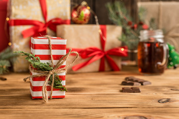 Christmas homemade gingerbread cookies on wooden table