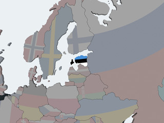 Estonia with flag on globe